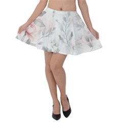 Light Grey And Pink Floral Velvet Skater Skirt by LyssasMindArt