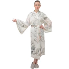 Light Grey And Pink Floral Maxi Velvet Kimono by LyssasMindArt
