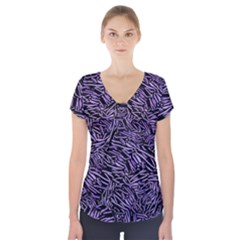 Enigmatic Plum Mosaic Short Sleeve Front Detail Top by dflcprintsclothing