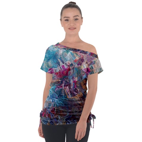 Straight Blend Module I Liquify 19-3 Color Edit Off Shoulder Tie-up T-shirt by kaleidomarblingart