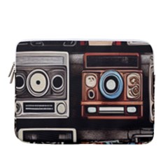 Retro Cameras Old Vintage Antique Technology Wallpaper Retrospective 15  Vertical Laptop Sleeve Case With Pocket