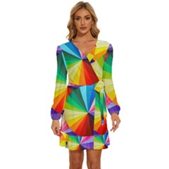 Bring Colors To Your Day Long Sleeve Waist Tie Ruffle Velvet Dress by elizah032470