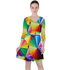 Bring Colors To Your Day Quarter Sleeve Ruffle Waist Dress