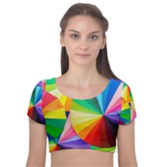 Bring Colors To Your Day Velvet Short Sleeve Crop Top  by elizah032470