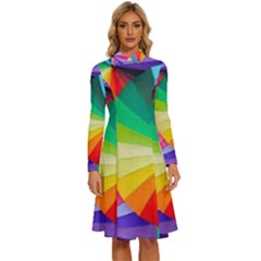 Bring Colors To Your Day Long Sleeve Shirt Collar A-line Dress