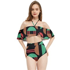 Abstract Geometric Pattern Halter Flowy Bikini Set 