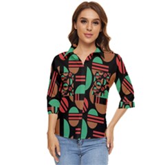 Abstract Geometric Pattern Women s Quarter Sleeve Pocket Shirt