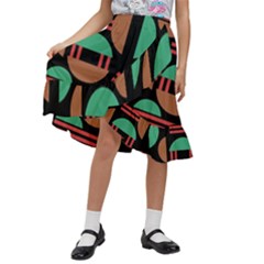 Abstract Geometric Pattern Kids  Ruffle Flared Wrap Midi Skirt