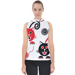 Cat Little Ball Animal Mock Neck Shell Top