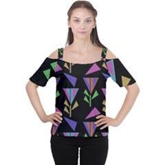 Abstract Pattern Flora Flower Cutout Shoulder T-shirt