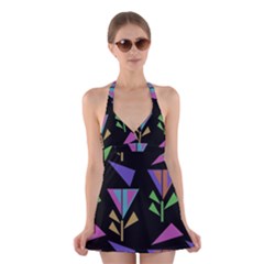 Abstract Pattern Flora Flower Halter Dress Swimsuit 