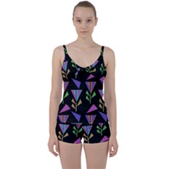 Abstract Pattern Flora Flower Tie Front Two Piece Tankini