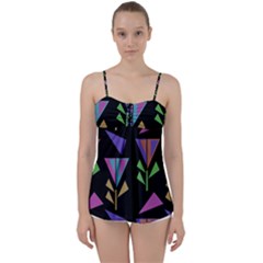 Abstract Pattern Flora Flower Babydoll Tankini Top