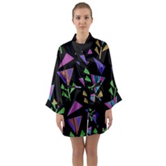 Abstract Pattern Flora Flower Long Sleeve Satin Kimono