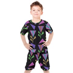 Abstract Pattern Flora Flower Kids  T-shirt And Shorts Set