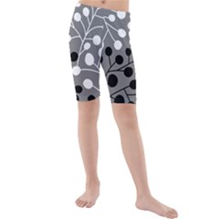 Abstract Nature Black White Kids  Mid Length Swim Shorts