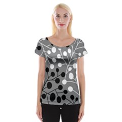 Abstract Nature Black White Cap Sleeve Top