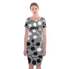 Abstract Nature Black White Classic Short Sleeve Midi Dress by Maspions