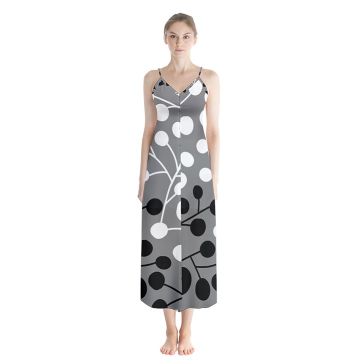 Abstract Nature Black White Button Up Chiffon Maxi Dress