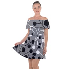 Abstract Nature Black White Off Shoulder Velour Dress