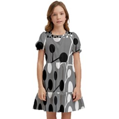 Abstract Nature Black White Kids  Puff Sleeved Dress by Maspions