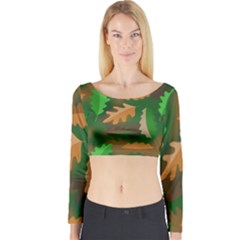 Leaves Foliage Pattern Oak Autumn Long Sleeve Crop Top