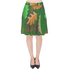 Leaves Foliage Pattern Oak Autumn Velvet High Waist Skirt