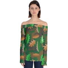 Leaves Foliage Pattern Oak Autumn Off Shoulder Long Sleeve Top