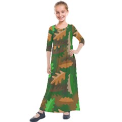 Leaves Foliage Pattern Oak Autumn Kids  Quarter Sleeve Maxi Dress by Maspions