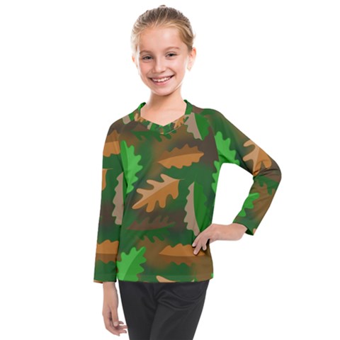 Leaves Foliage Pattern Oak Autumn Kids  Long Mesh T-shirt by Maspions