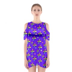 Abstract Background Cross Hashtag Shoulder Cutout One Piece Dress