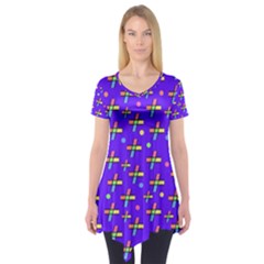 Abstract Background Cross Hashtag Short Sleeve Tunic  by Maspions