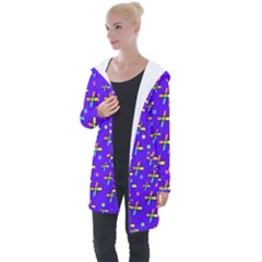 Abstract Background Cross Hashtag Longline Hooded Cardigan by Maspions