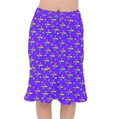 Abstract Background Cross Hashtag Short Mermaid Skirt