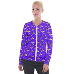 Abstract Background Cross Hashtag Velvet Zip Up Jacket by Maspions