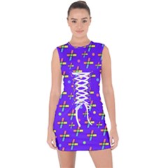 Abstract Background Cross Hashtag Lace Up Front Bodycon Dress