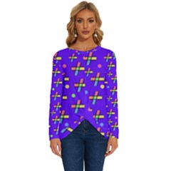 Abstract Background Cross Hashtag Long Sleeve Crew Neck Pullover Top by Maspions