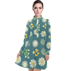 Drawing Flowers Meadow White Long Sleeve Chiffon Shirt Dress by Maspions