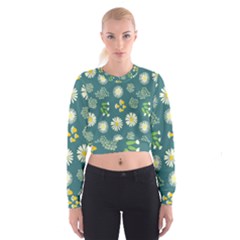 Drawing Flowers Meadow White Cropped Sweatshirt