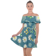 Drawing Flowers Meadow White Off Shoulder Velour Dress