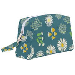 Drawing Flowers Meadow White Wristlet Pouch Bag (large)