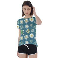 Drawing Flowers Meadow White Short Sleeve Open Back T-shirt
