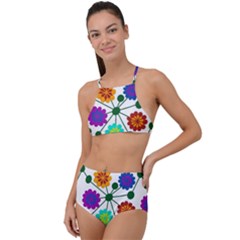 Bloom Plant Flowering Pattern Halter Tankini Set