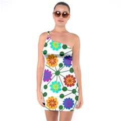 Bloom Plant Flowering Pattern One Shoulder Ring Trim Bodycon Dress