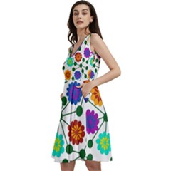 Bloom Plant Flowering Pattern Sleeveless V-neck Skater Dress With Pockets