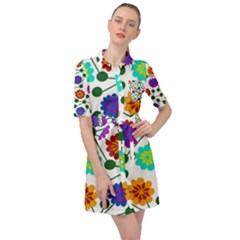 Bloom Plant Flowering Pattern Belted Shirt Dress