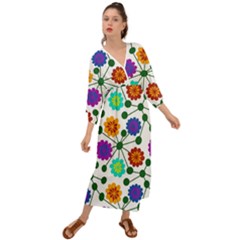 Bloom Plant Flowering Pattern Grecian Style  Maxi Dress