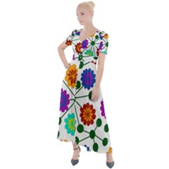 Bloom Plant Flowering Pattern Button Up Short Sleeve Maxi Dress