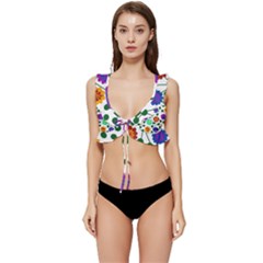 Bloom Plant Flowering Pattern Low Cut Ruffle Edge Bikini Top by Maspions