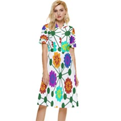 Bloom Plant Flowering Pattern Button Top Knee Length Dress